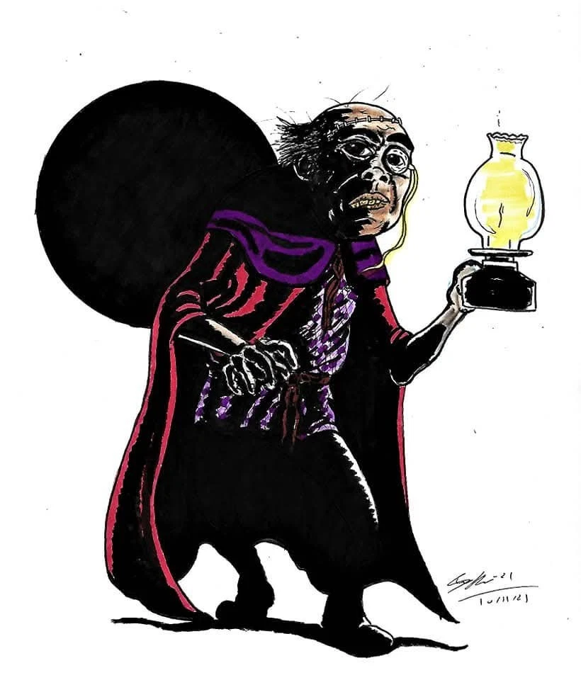 SIR CECIL CREAPE TV HORROR PRESENTADOR ARTE ORIGINAL DIBUJO 9X12 SHAWN HUDSON Foto 1 de 1