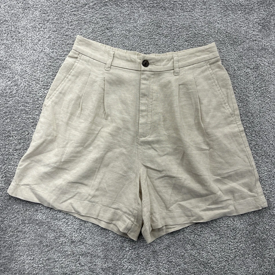 Pantalones Cortos Gap Mujer Talla 10 Beige 5" Tiro Alto Plisado Lino Elástico 595602 Foto 1 de 4