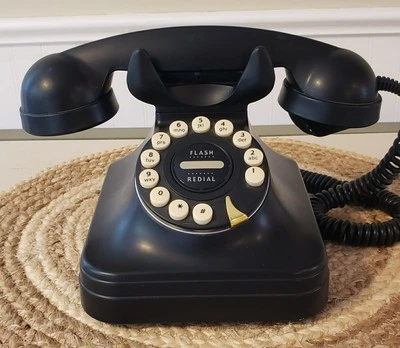 Pottery Barn GRAND PHONE Pulsador Vintage Retro Estilo Giratorio • NEGRO Foto 1 de 4