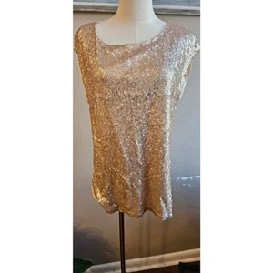 NWT Long Tall Sally Embellished Sequin Front Jersey Top Women Size S Champagne - Picture 1 of 5