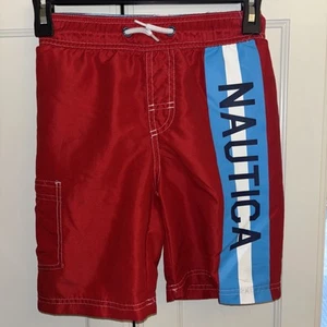 Nautica Boys Swim Shorts Swim Trunks Swim Bottoms Red White Anchor Blue Size 7 - Picture 1 of 7