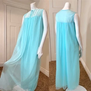 Vintage 60’s PEIGNOIR LACE HOUSE DRESS Nightgown Sheer Maxi Sleeveless Babydoll - Picture 1 of 8