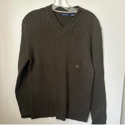 Structure Vintage Men’s Knit V-neck Sweater 100% cotton| Olive NWT~L - Image 1 of 3