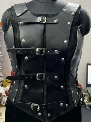 Fantasia feminina medieval de couro Cuirass – fantasia armadura LARP Halloween - Imagem 1 de 3