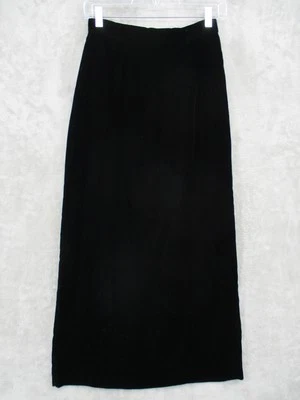 Falda Oleg Cassini XS Pequeña Negra Corbata Terciopelo Cintura Alta Midi Noche Evento Cremallera Foto 1 de 4