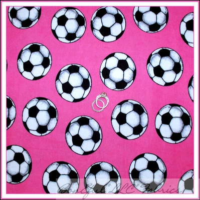 BonEful Fabric FQ Flannel Pink GIRL SOCCER BALL Sport B&W Black White Dot Cotton - Image 1 of 4