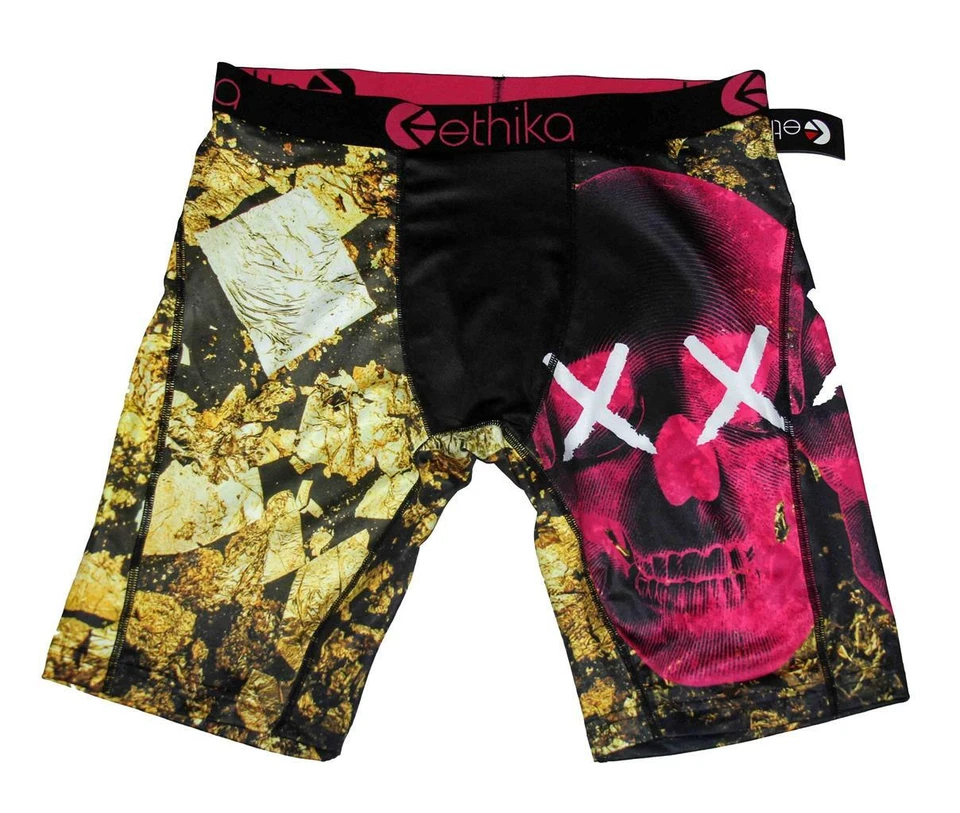 Ethika X MARX THE SPOT Skull Gold Pink Black Long Boxers Pink Logo Men's NWT - Image 1 of 1