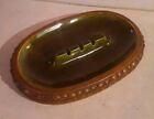 Vintage Oval Shaped Gold And Green Glazed Ceramic Ashtray 9" x  6"