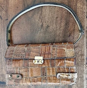 Sac à main, sac bandoulière marron style croco à couture, vintage - Imagen 1 de 10