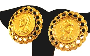 Vintage Centurion Ohrclips groß glänzend goldfarben rund Retro gc24 - Bild 1 von 4