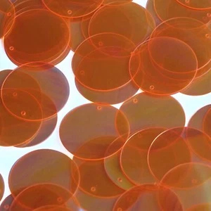 Round Flat Sequin 30mm Orange Rainbow Iris Fluorescent Transparent See Thru - Picture 1 of 2