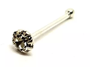 Nose Stud Tiny 2mm Round Clear Quartz 22g (0.6 mm) 925 Silver Ball End Stud - Picture 1 of 10