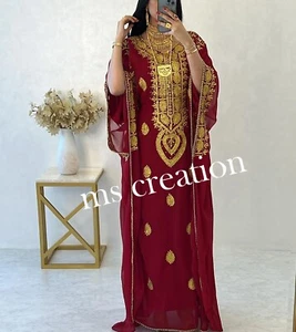 Sale!! Maroon Moroccan Dubai Kaftan Farasha Abaya wedding Fancy Long Gown Dress - Picture 1 of 3