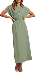 Happy Sailed Womens Formal Dress 2024 Trendy Elegant Batwing Sleeve Front Wrap T - Picture 1 of 14