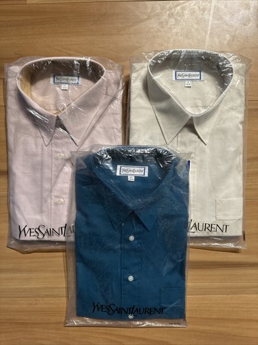 SAINT LAURENT (YSL) Set di 3 camicie da uomo Yves Saint Laurent nuove vecchie scorte vintage rosa crema verde acqua