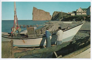 Perce Rock North Beach Fishing Boats Canada Vintage Chrome Postcard Unposted - Picture 1 of 12