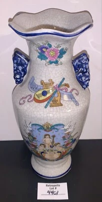 Jarrón de porcelana querubines mandolina acabado agrietado vintage Foto 1 de 4