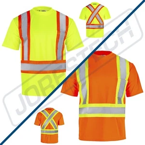 Hi Vis Shirt ANSI Class 2 Reflective Safety Short Sleeve HIGH VISIBILITY - Picture 1 of 16