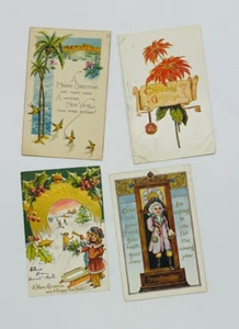 4 Vintage Antique Victorian Postcards Christmas Happy New Year Greetings Gold - Picture 1 of 6
