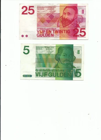 Netherlands Banknotes 5 & 25 Gulden -FREE USA SHIPPING! Cover