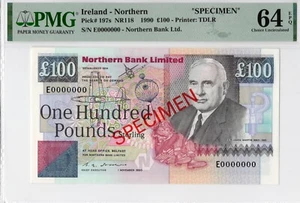 NORTHERN IRELAND Specimen 5 10 20 50 100 POUNDS CERTIFICATES 1990 PMG 64-65 EPQ - Picture 1 of 10