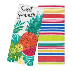 Sweet Summer Watermelon Dual-Sided Dishtowels Pineapple Kitchen Towels Set of 2 - Picture 1 of 7