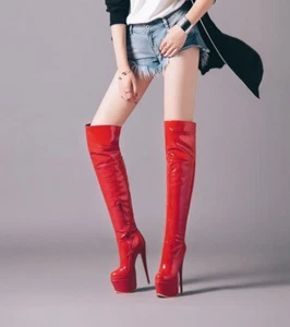 Botas de tacón alto para mujer con tacones de aguja hasta el muslo sobre la rodilla de cuero sintético zapatos de talla grande - Imagen 1 de 17