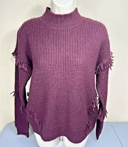 Michael Kors Damen Pullover Small Fransen Strick Mock Neck Merlot Flat Neu Pulli - Bild 1 von 10