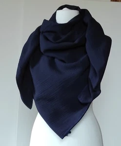  XXL Damen Musselin Schal Tuch Halstuch Dreieckstuch Dunkelblau Baumwolle  - Bild 1 von 1