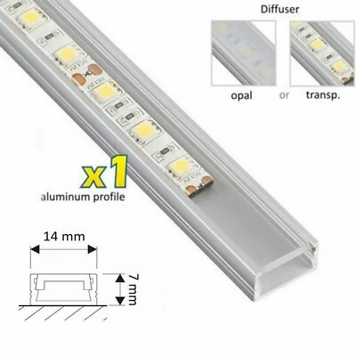 1-2m Aluminium LED Trunking Profile 5050 5630 Strip Lights White Black Silver - Image 1 of 2