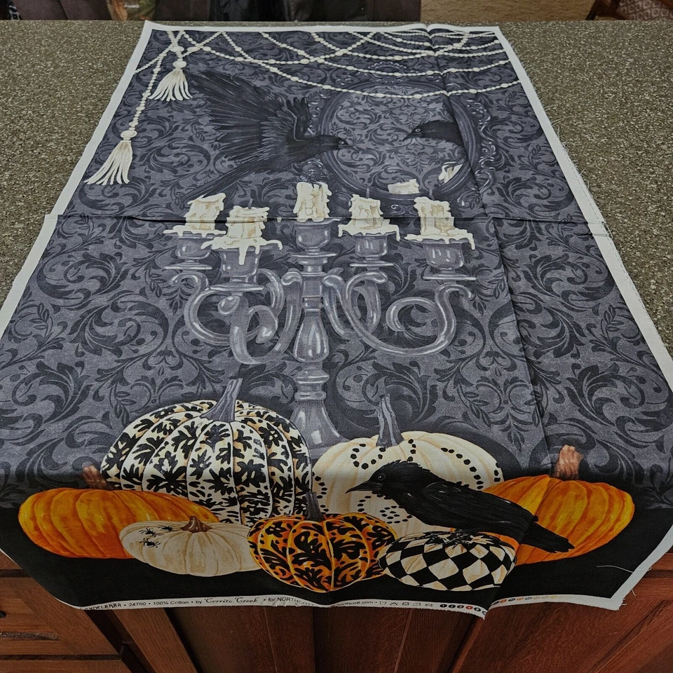 Candelabra Panel 23x42 Cerrito Creek Northcott Halloween Pumpkin Raven - Image 1 of 4