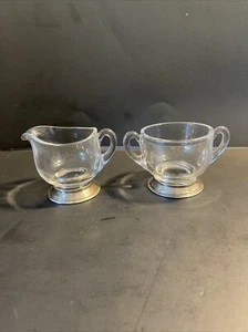 Vintage Frank M Whiting? Glass with Sterling Silver Base Creamer and Sugar Set - Picture 1 of 13