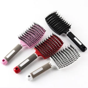 Nylon Bristles Flat Back Hair Extension Brush Professional Hairbrushes Comb - Picture 1 of 14