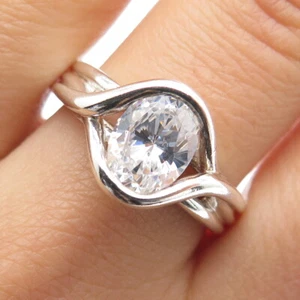 925 Sterling Silver Vintage Oval-Cut C Z Modernist Ring Size 10.25 - Picture 1 of 9