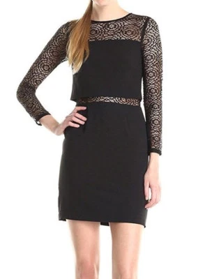 AIDAN MATTOX ~ Vestido de Fiesta Funda Popover Encaje Ilusión Crepé Negro 8 NUEVO $195 Foto 1 de 4