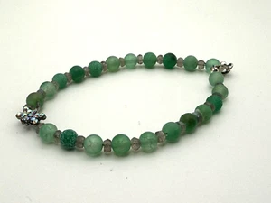 Sterling Silver Ankle Bracelet 925 Agate Labradorite Dragon Vein Green Anklet - Picture 1 of 8