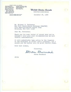 U.S. SENATOR STROM THURMOND signiert 1966 TLS Brief WARREN KOMMISSION JFK - Bild 1 von 1