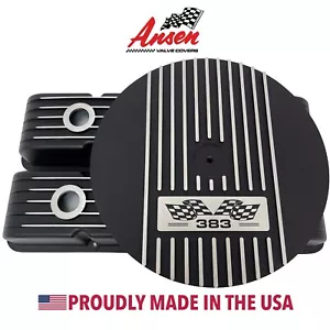 Small Block 383 Black Valve Covers & 13" Round Air Cleaner Kit - Engraved Logos - Picture 1 of 12