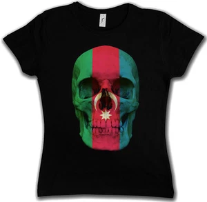 CLASSIC AZERBAIJAN SKULL FLAG DAMEN T-SHIRT - Banner Aserbaidschan - Picture 1 of 2