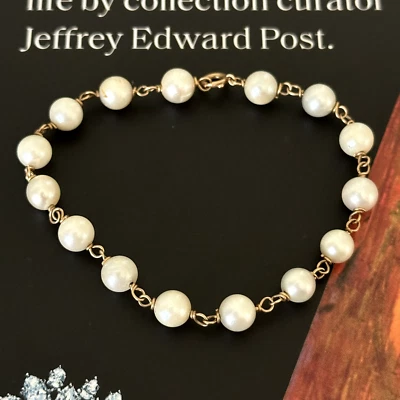 Brazalete Estación Crema 6.5" Vintage Oro Amarillo 14K Genuino Perla 6MM Foto 1 de 4