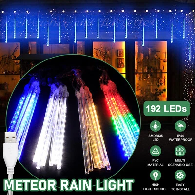 192 LED Meteor Shower Rain Tree String Lights for Garden Party Xmas Outdoor - Image 1 of 4