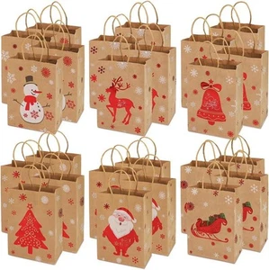 Christmas Kraft Gift Bags 24 Count Assorted Styles Bags Xmas Small Paper Bags - Picture 1 of 7