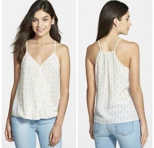 Lucky Brand Tala 100% Silk Faux Wrap Cami Tank Top Blouse Racerback Boho Size L - Picture 1 of 11