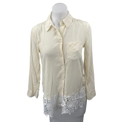 Equipment Women's Yellow White Floral Lace Long Sleeve Button Down Shirt Sz S - Image 1 of 3