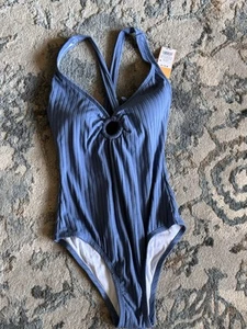 Kona Sol Blue Wide Ribbed Ring One Piece Swimsuit Size Medium (8-10) - Picture 1 of 2