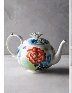 Tetera Anthropologie Kennerton Té Per Due Tetera de cerámica floral pintada a mano - Imagen 1 de 8