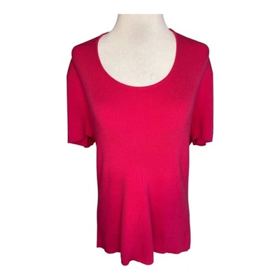 Top Evie para mujer talla grande rosa acanalado tejido manga corta cuello redondo mezcla de seda Foto 1 de 4