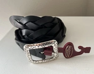 Brighton | Damen 40 | Moderner Gürtel geflochten schwarz Leder silberne Schnalle Neu ohne Etikett - Bild 1 von 7