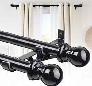 Rod For Window size 48~84" long HD Metal 1" Dia. Double Curtain Rod holder Black - Picture 1 of 7