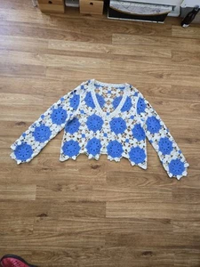Häkel Pullover von OBJECT, Gr. Xl, beige,blau - Bild 1 von 2